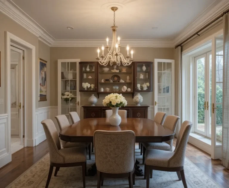 Dining room with dining room lighting over table look