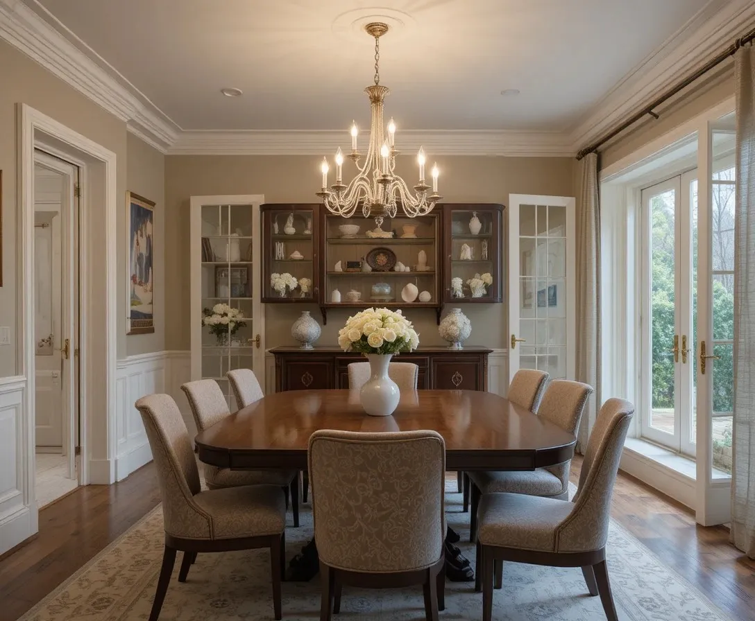 Dining room with dining room lighting over table look