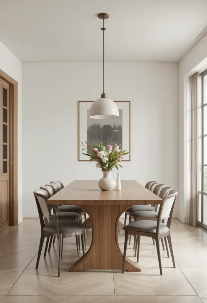Minimal modern dining room with clean lines and neutral decor