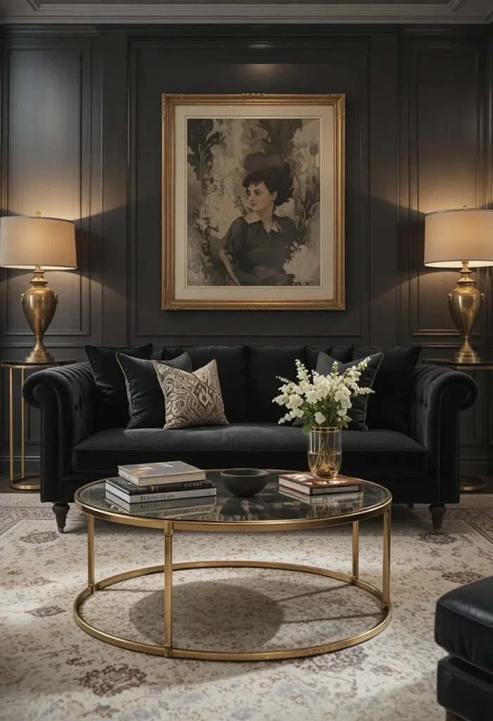 Black furniture with elegant gold accents