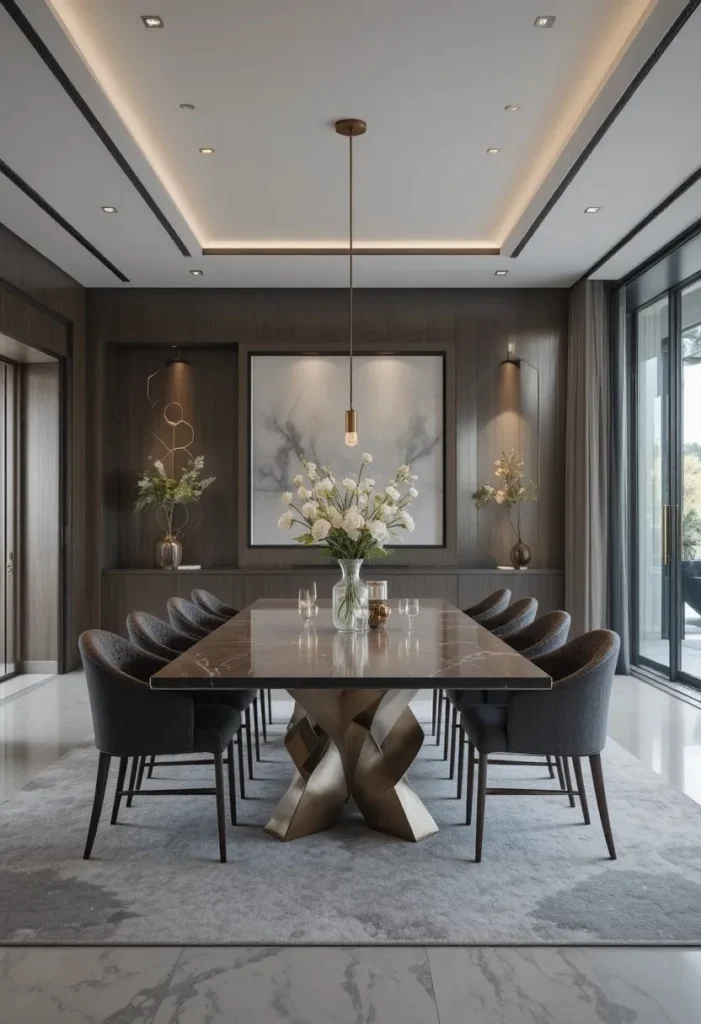 Statement dining table acting as a bold focal point in the dining room