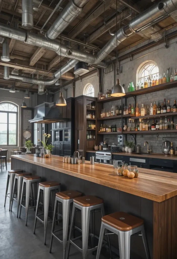 Metal bar stools kitchen island with industrial modern loft kitchen style