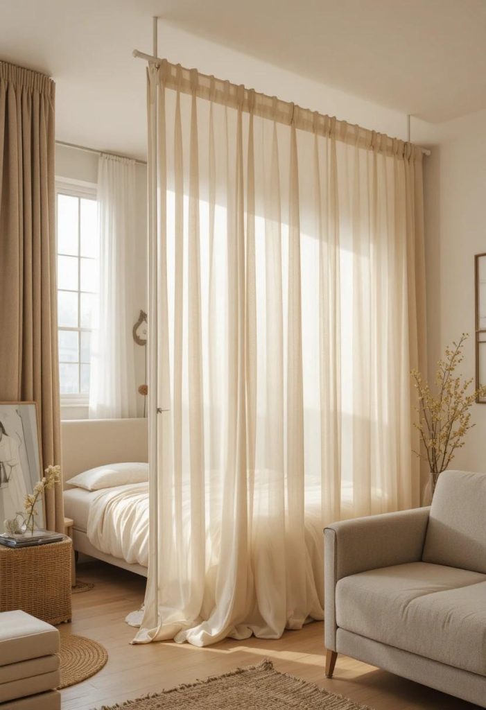 Use a Tension Rod Room Divider
