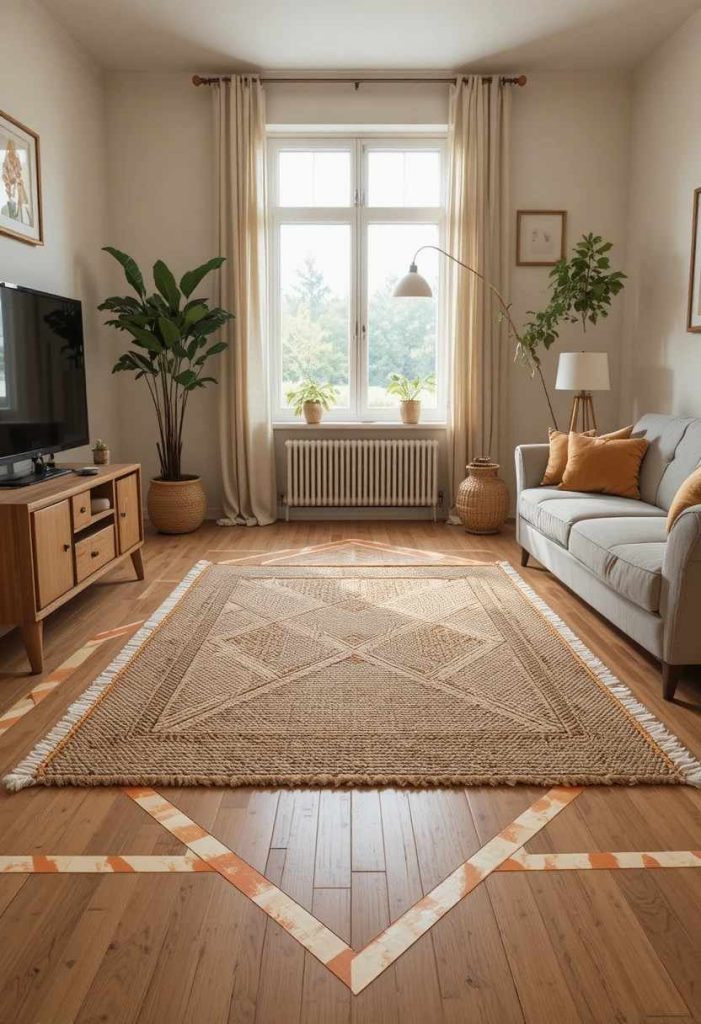 Washi Tape Geometric Floor Design: Transforming an Ugly Rental Floor for $15