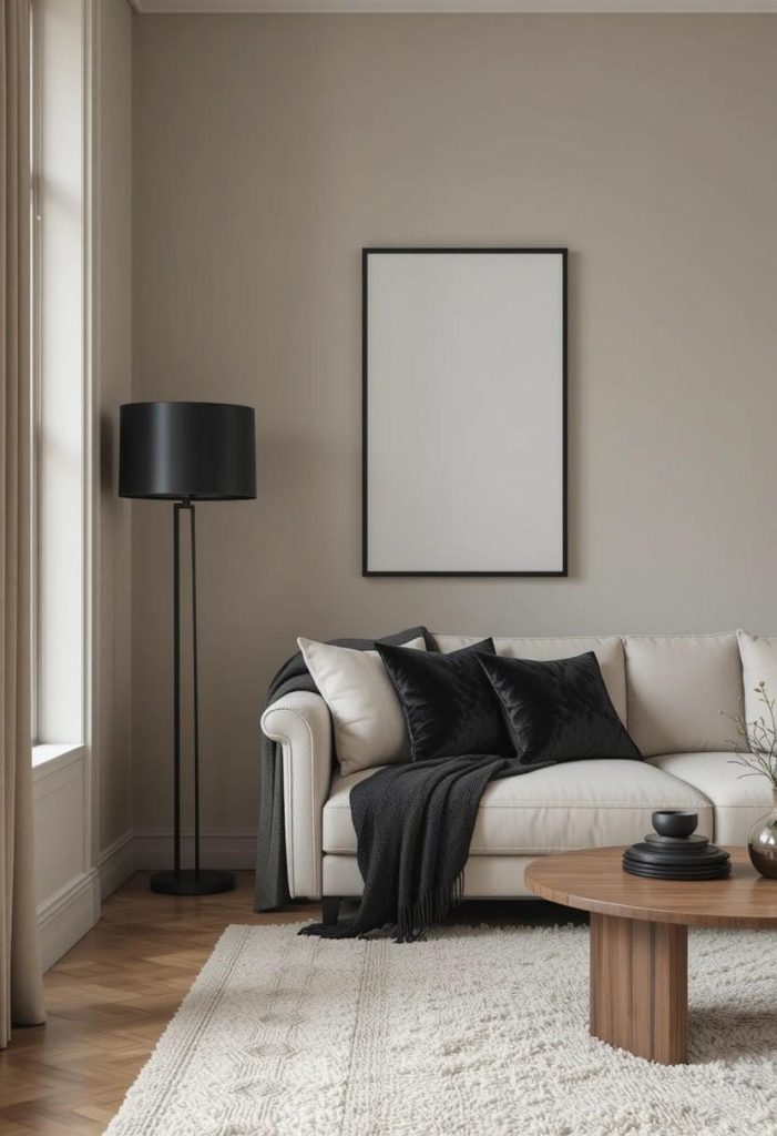 Greige and Soft Black Accents