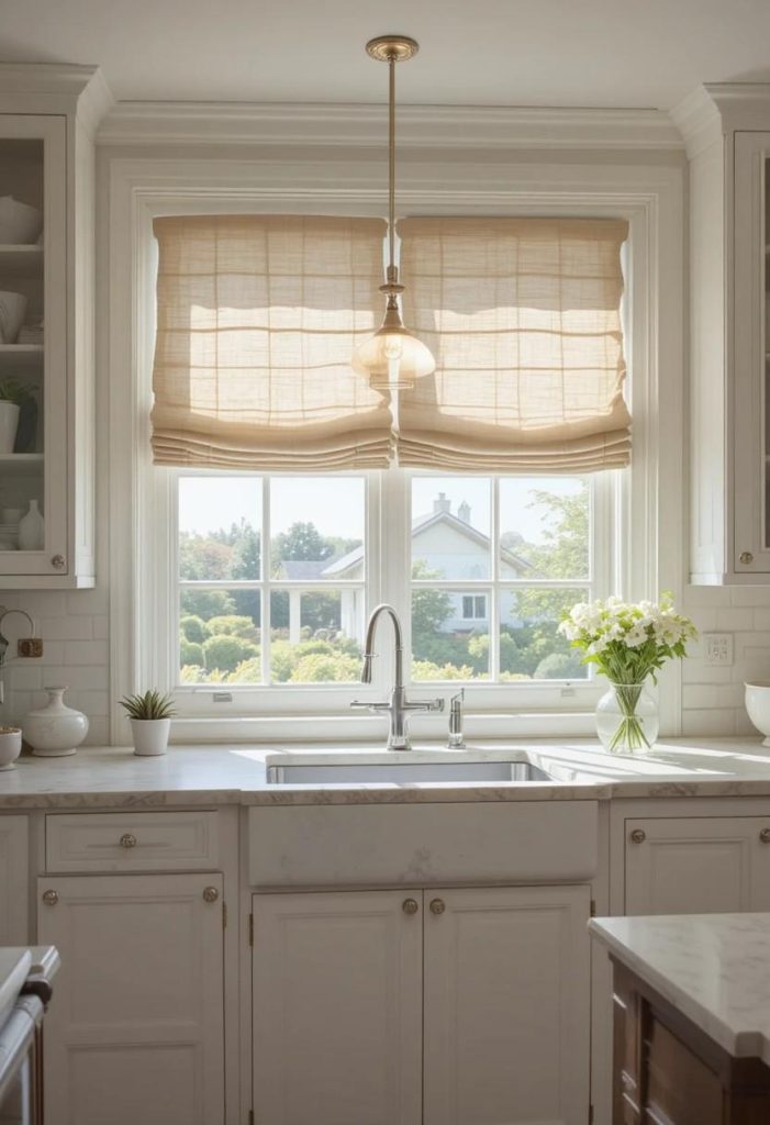 Linen Roman Shades on the Windows