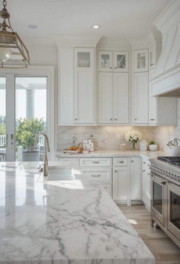 Soft White Marble or Quartz Counters