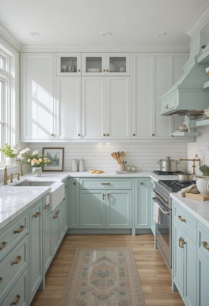 Soft Seafoam Green Lower Cabinets