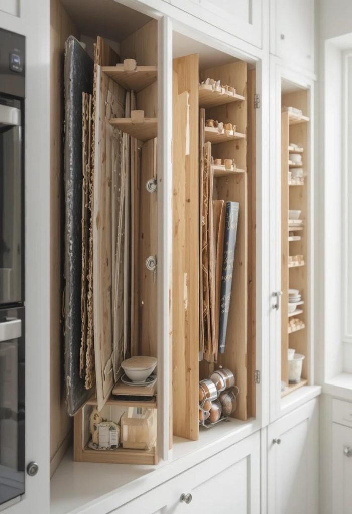 Vertical Tray and Cutting Board Storage