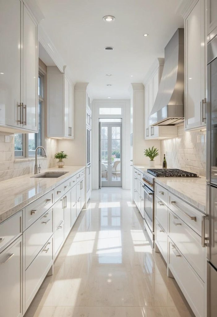 Add a Tall Mirror or Glossy Door at the End
