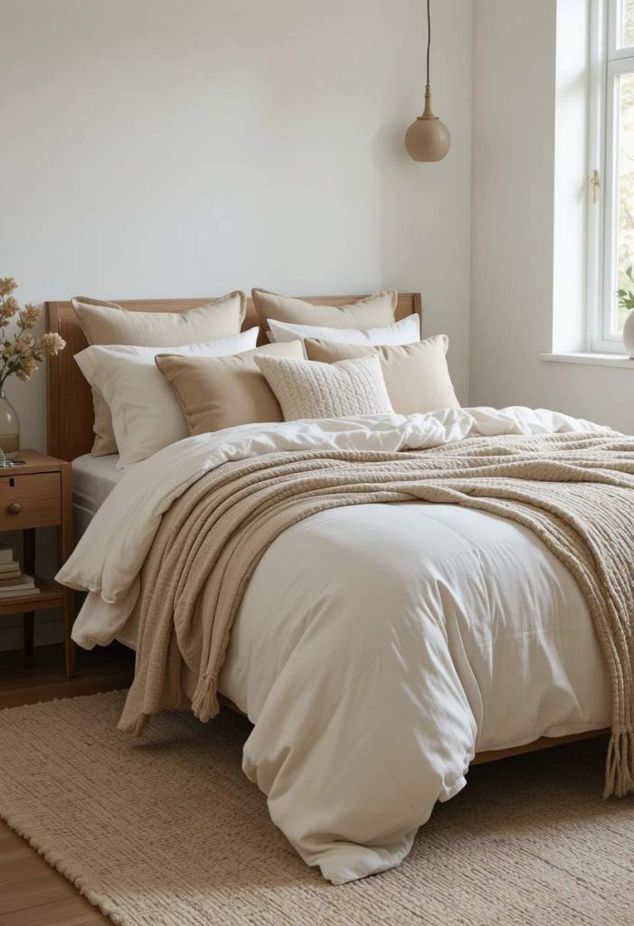 Use Tonal Bedding Layers Instead of Bold Patterns: Calm, Cohesive, Spacious