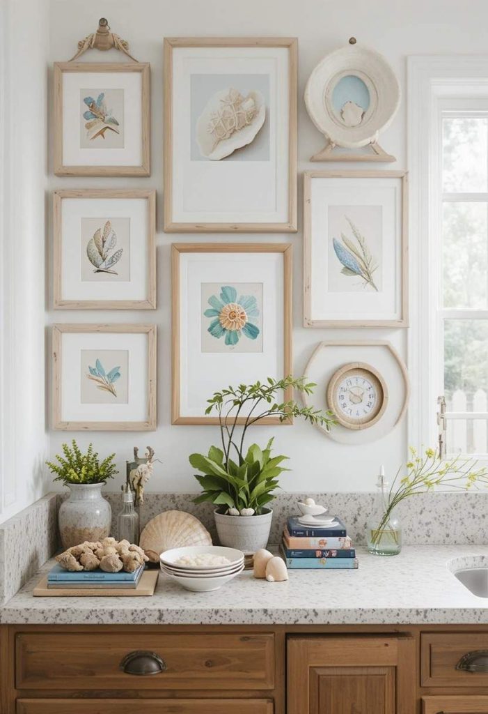 A Coastal Gallery Wall of Framed Shells