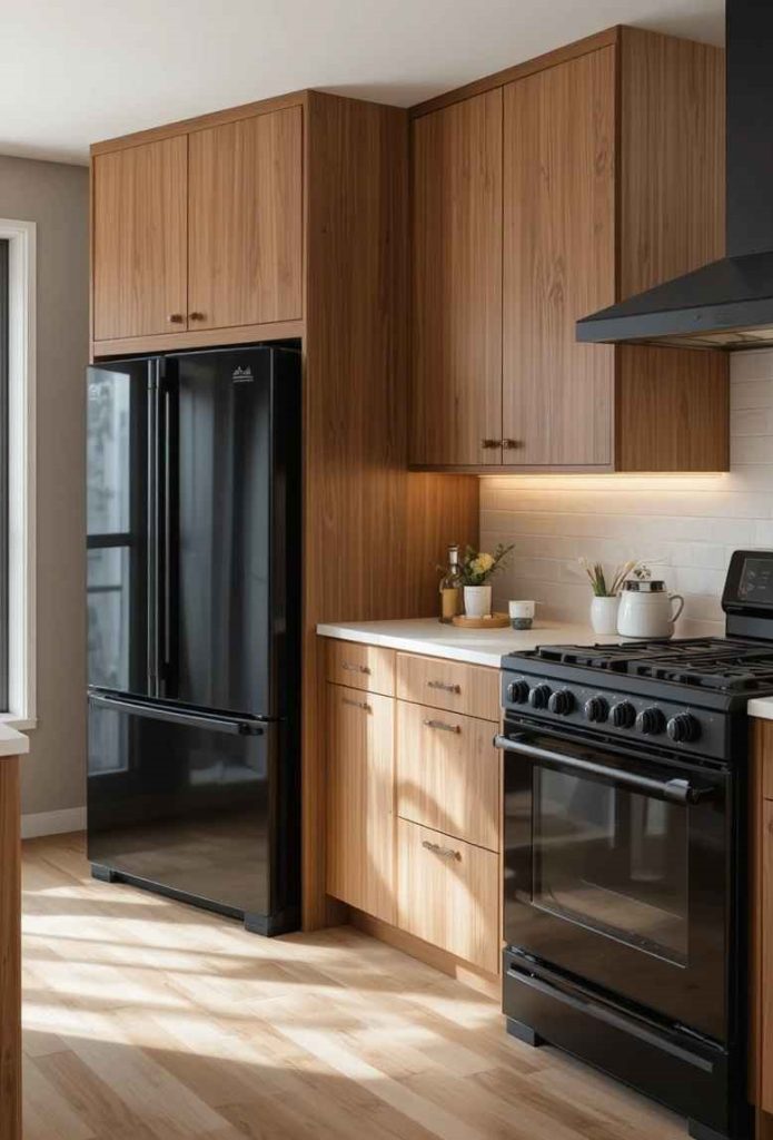 Add Warm Wood Cabinets