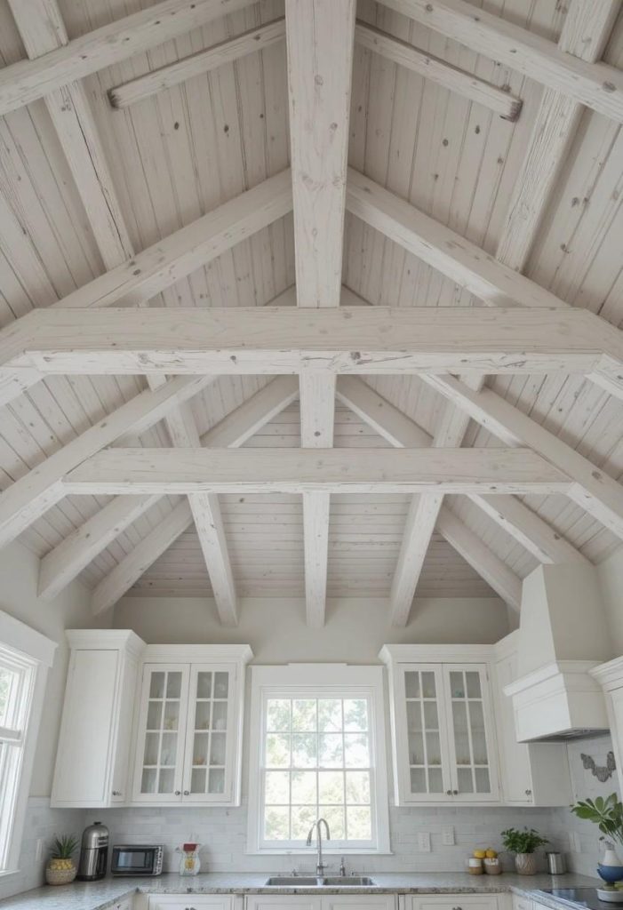 Whitewashed Wood Beams Overhead