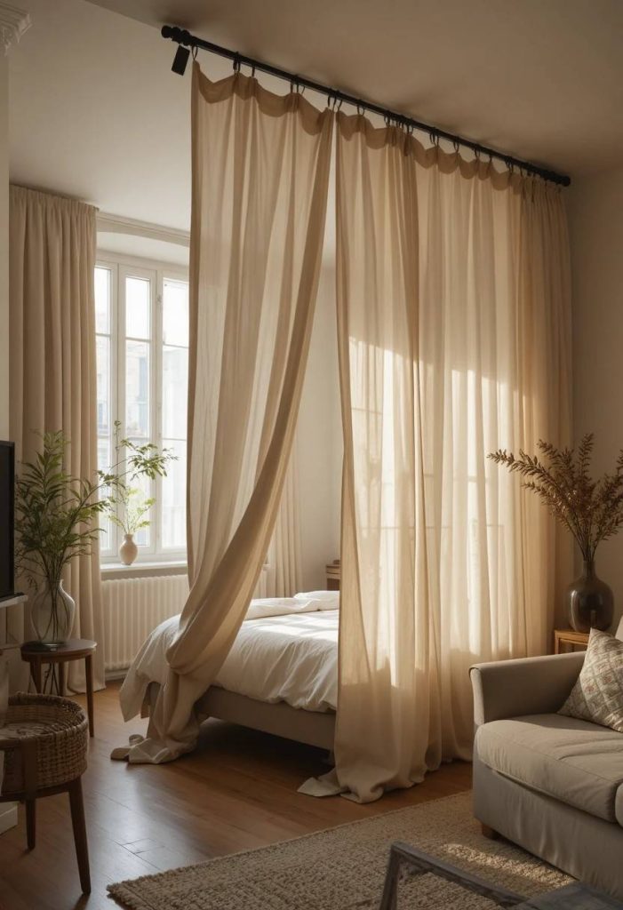 Hang a Curtain to Hide the Bed