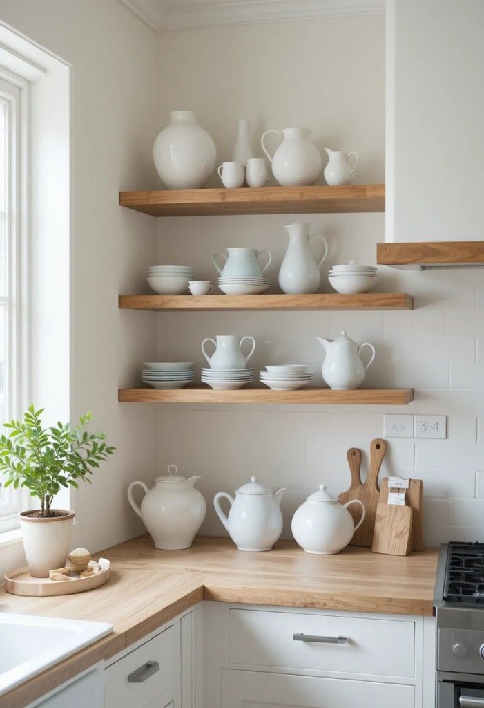 Open Shelving with Coastal Pottery