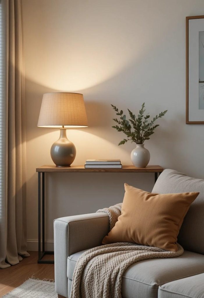 Slim Console Table Behind the Sofa