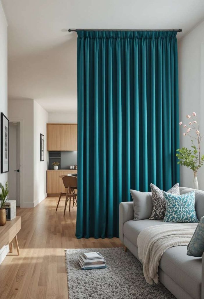 Temporary Fabric Curtain Room Divider: Creating Zones in an Open Plan Apartment