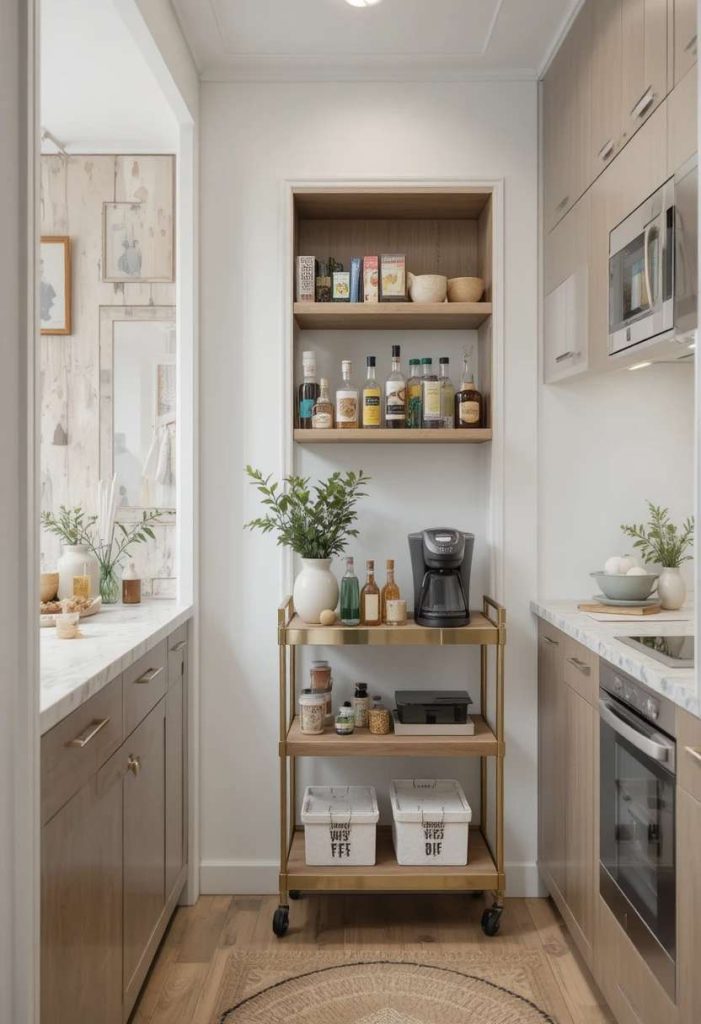 Use a Slim Bar Cart as Storage