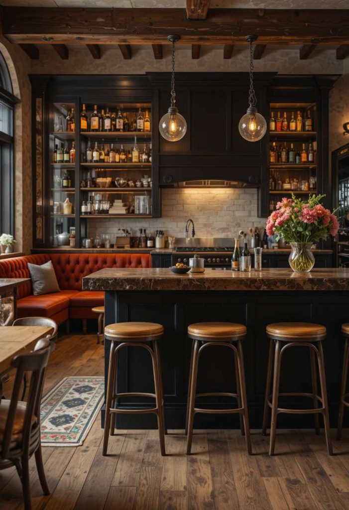 Add Warm Wood Bar Stools