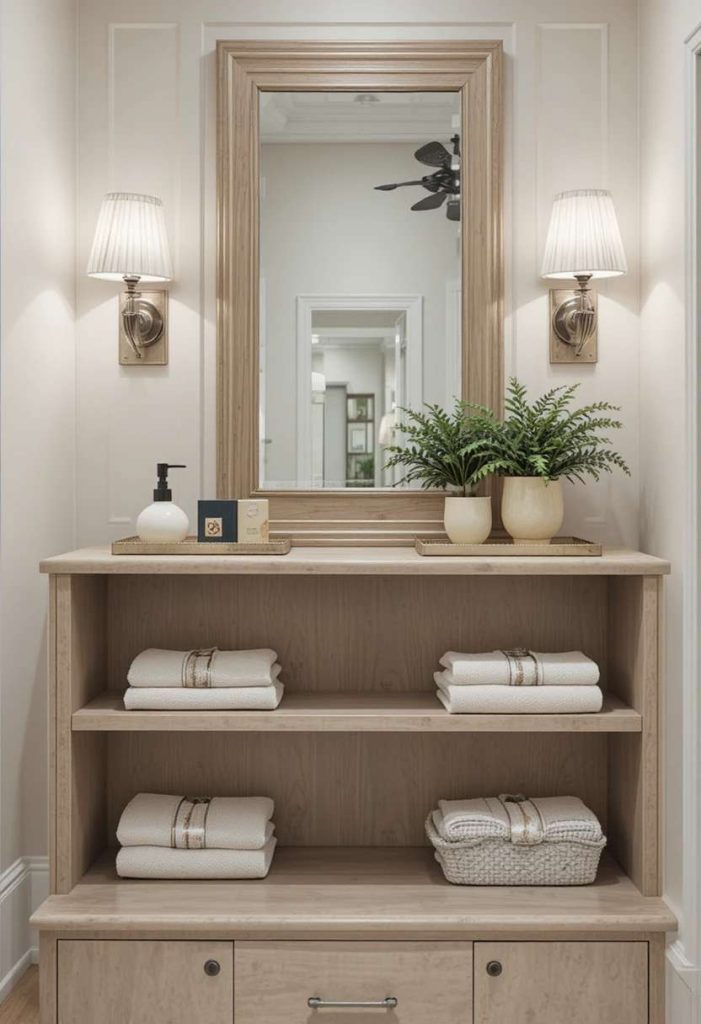 Add a Mirror Above Open Shelving